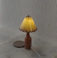 RESERVED 1:12 dollhouse mid-century styled table lamp cork vase laced shade Battery operated MCM dollhouse table lamp