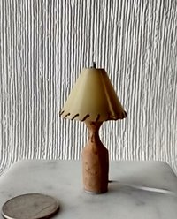 RESERVED 1:12 dollhouse mid-century styled table lamp cork vase laced shade Battery operated MCM dollhouse table lamp