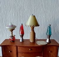 1:12 Dollhouse miniature retro lava lamp Battery operated LED table lamp MCM style with external wires - red resin