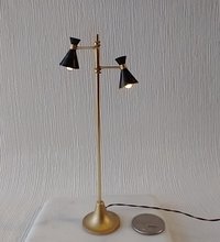 RESERVED 1:12 dollhouse miniature 2-light floor lamp with black cones Mid-century modern styled floor lamp Battery operated MCM dollhouse light