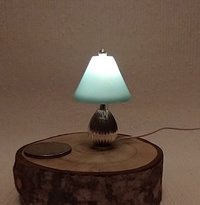 1:12 dollhouse table lamp pearlescent turquoise shade and silver fluted lamp base Battery operated with external wires