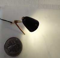 1:12 dollhouse miniature mid-century modern styled desk lamp Battery operated Black desk lamp brass tripod legs MCM dollhouse table lamp