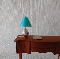 1:12 dollhouse table lamp pearlescent turquoise shade and silver fluted lamp base Battery operated with external wires