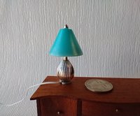 1:12 dollhouse table lamp pearlescent turquoise shade and silver fluted lamp base Battery operated with external wires