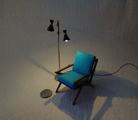 RESERVED 1:12 dollhouse miniature 2-light floor lamp with black cones Mid-century modern styled floor lamp Battery operated MCM dollhouse light