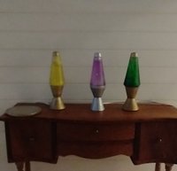 1:12 Dollhouse miniature Handcrafted retro lava lamp Battery operated LED table lamp MCM style with external wires - purple resin