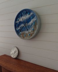 1:12 dollhouse wall clock with beach and textured white waves Resin wall art for dollhouse beach cottage coastal home decor accessory
