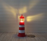 1:12 dollhouse red lighthouse lamp Miniature accent light for deck or patio or garden or porch Battery operated novelty light