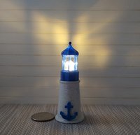 1:12 dollhouse Blue lighthouse lamp Miniature coastal accessory Lighthouse light for dollhouse patio or deck Battery operated novelty or accent light