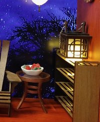 1:12 Dollhouse miniature hanging lantern light in solid walnut Japanese styled lantern pendant light for portch or foyer or deck or dining room
