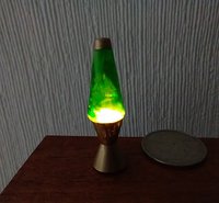 1:12 Dollhouse miniature Handcrafted retro lava lamp Battery operated LED table lamp MCM style with external wires - green resin