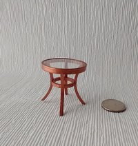1:12 Dollhouse side table with clear acrylic top faux wrought iron in copper color for patio or deck or modern home Round end table