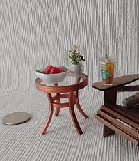 1:12 Dollhouse side table with clear acrylic top faux wrought iron in copper color for patio or deck or modern home Round end table