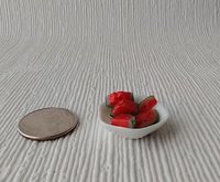 1:12 Dollhouse miniature handmade watermelon slices on polygonal white ceramic plate