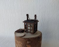 1:12 Dollhouse miniature hanging lantern light in solid walnut Japanese styled lantern pendant light for portch or foyer or deck or dining room