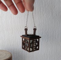 1:12 Dollhouse miniature hanging lantern light in solid walnut Japanese styled lantern pendant light for portch or foyer or deck or dining room