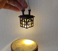 1:12 Dollhouse miniature hanging lantern light in solid walnut Japanese styled lantern pendant light for portch or foyer or deck or dining room