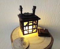 1:12 Dollhouse miniature hanging lantern light in solid walnut Japanese styled lantern pendant light for portch or foyer or deck or dining room