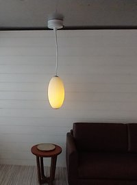 1:12 dollhouse miniature white elongated pendant light with ridges Battery operated mid-century inspired ceiling light MCM styled light