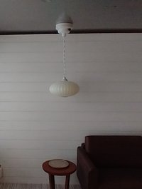 1:12 dollhouse miniature white flat round pendant light with ridges Battery operated mid-century inspired ceiling light MCM styled light