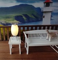 RESERVED 1:12 dollhouse miniature MCM styled lamp white elongated shade with ridges Battery operated mid-century inspired table lamp