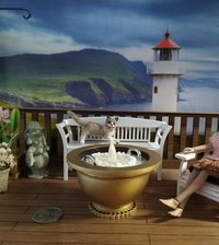 1:12 Dollhouse miniature modern style golden fire pit Battery operated faux metal fire bowl with moving flame