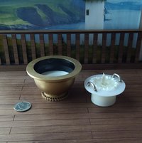 1:12 Dollhouse miniature modern style golden fire pit Battery operated faux metal fire bowl with moving flame