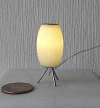 RESERVED 1:12 dollhouse miniature MCM styled lamp white elongated shade with ridges Battery operated mid-century inspired table lamp