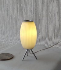 RESERVED 1:12 dollhouse miniature MCM styled lamp white elongated shade with ridges Battery operated mid-century inspired table lamp