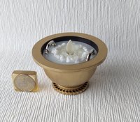 1:12 Dollhouse miniature modern style golden fire pit Battery operated faux metal fire bowl with moving flame