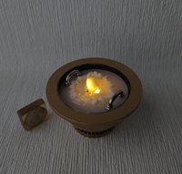 1:12 Dollhouse miniature modern style golden fire pit Battery operated faux metal fire bowl with moving flame