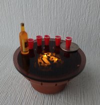 1:12 Dollhouse miniature fire pit Battery operated firepit in copper tone with flickering embers and wood sticks Dual function firepit/ patio coffee table