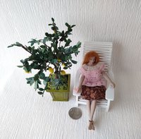 1:12 Dollhouse miniature lemon tree in unique square planter Patio tree in container