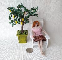 1:12 Dollhouse miniature lemon tree in unique square planter Patio tree in container