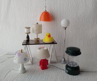 1:12 Dollhouse battery operated table lamp with seashells in glass vase and a seashell finial