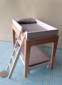 RESERVED 1:12 Dollhouse modern bunk bed with hard maple frame and legs removable lower bed, ladder, plus two fitted mattresses and two pillows