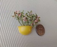 1:12 Dollhouse miniature wall planter with light green plant and pink flowers REF Big yellow pink