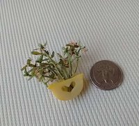 1:12 Dollhouse miniature wall planter with light green plant and pink flowers REF Big yellow pink