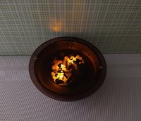 RESERVED 1:12 Dollhouse miniature fire pit Battery operated firepit in copper tone with flickering embers and wood sticks Dual function firepit/ patio coffee table