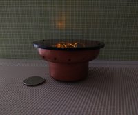 RESERVED 1:12 Dollhouse miniature fire pit Battery operated firepit in copper tone with flickering embers and wood sticks Dual function firepit/ patio coffee table