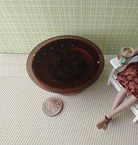 RESERVED 1:12 Dollhouse miniature fire pit Battery operated firepit in copper tone with flickering embers and wood sticks Dual function firepit/ patio coffee table