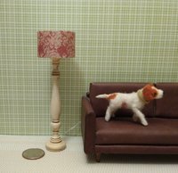 1:12 Dollhouse miniature classic floor lamp with drum shade and candlestick styled post Battery operated with external wires REF Red