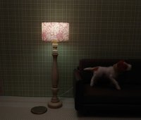 1:12 Dollhouse miniature classic floor lamp with drum shade and candlestick styled post Battery operated with external wires REF Red