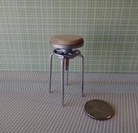 1:12 dollhouse workshop stool hard maple wood seat with adjustable seat height metal legs