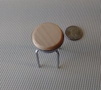 1:12 dollhouse workshop stool hard maple wood seat with adjustable seat height metal legs
