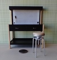 1:12 dollhouse workshop stool hard maple wood seat with adjustable seat height metal legs