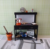 1:12 dollhouse miniature lazy Susan tools holder Spinnable desktop tools organizer in clear and orange acrylic Accessories NOT included