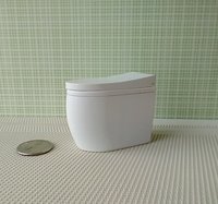 RESERVED 1:12 dollhouse miniature modern elongated toilet inspired by Japanese tankless double flush one-piece floor mount toilet