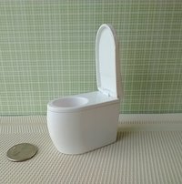 RESERVED 1:12 dollhouse miniature modern elongated toilet inspired by Japanese tankless double flush one-piece floor mount toilet