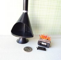 1:12 Dollhouse miniature Mid century modern fireplace MCM Black fireplace inspired by Malm fireplace Retro fireplace